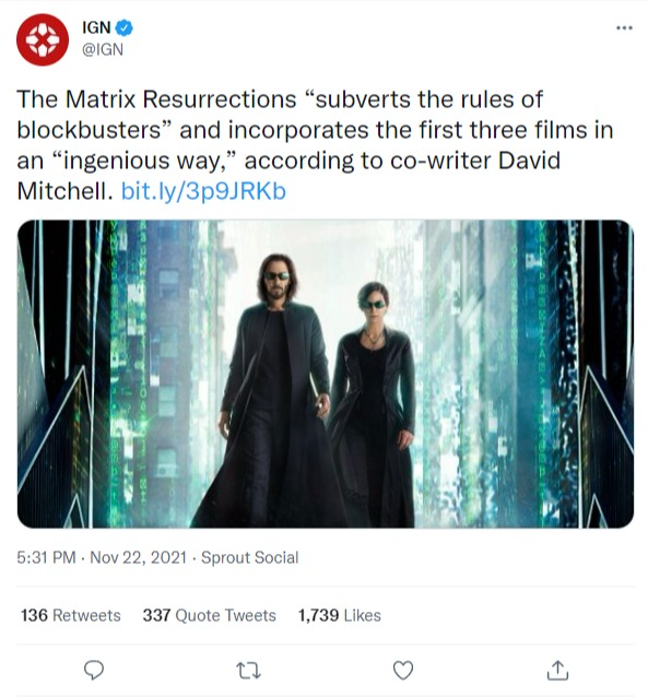 IGN on Twitter   The Matrix Resurrections “subverts the rules of blockbusters” and incorporate...png