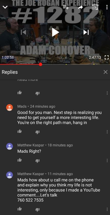 Some guy leaving his phone number on a youtube argument.JPG