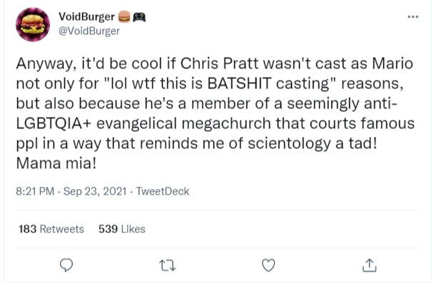 VoidBurger 🍔🎮 on Twitter   Anyway, it'd be cool if Chris Pratt wasn't cast as Mario not only f...png